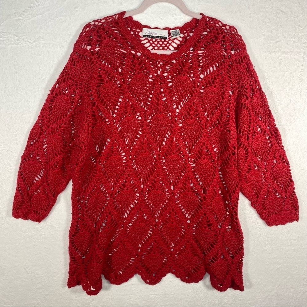 Vintage Diana Marco Women's One‎ Size Fits All Knit 3/4 Sleeve Red Sweater
